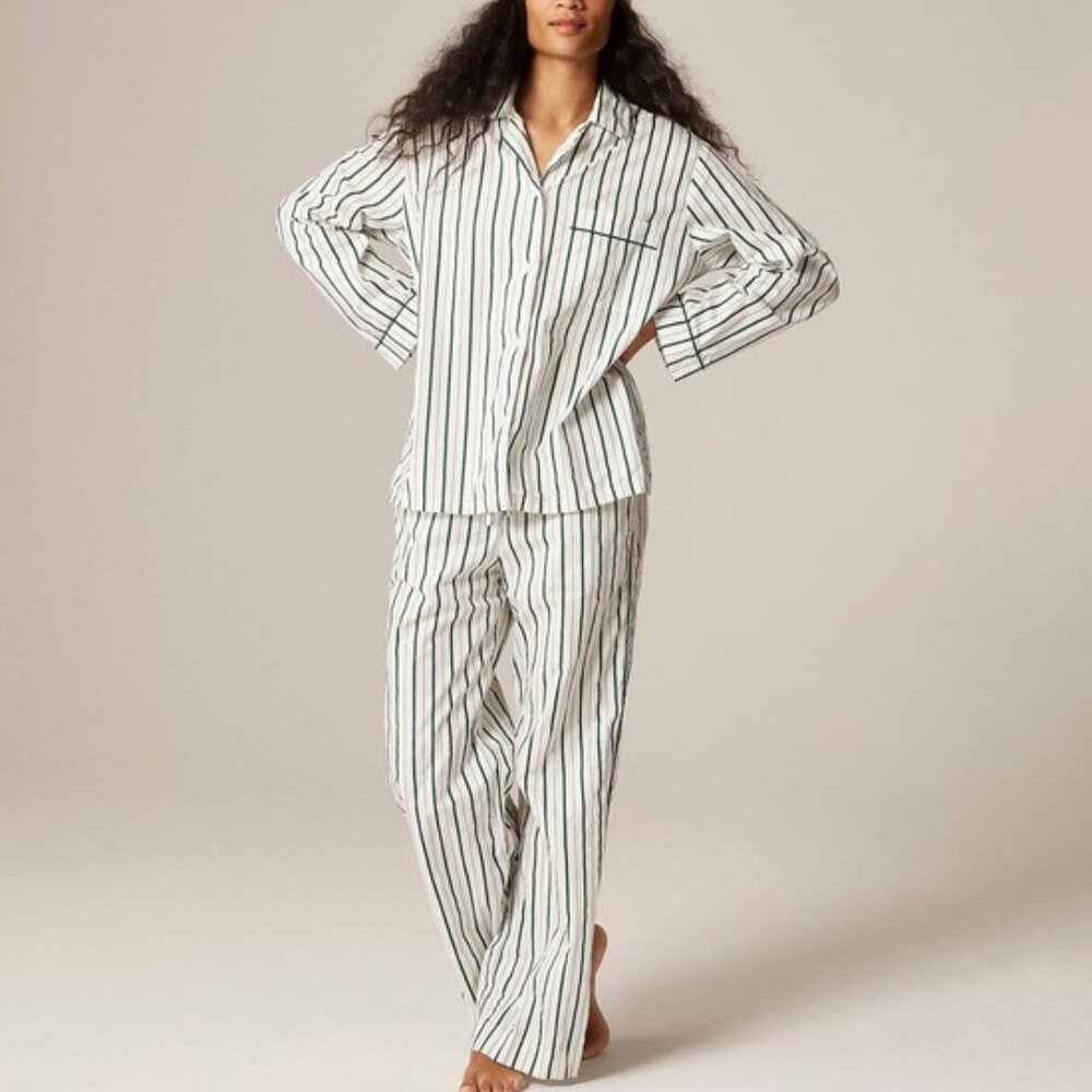 J. Crew Cotton poplin long-sleeve pajama pant set in peppermint stripe 2X